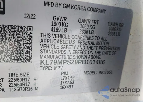 2023 Chevrolet Trailblazer Fwd Lt z USA, uszkodzony, nr VIN KL79MPS29PB101486